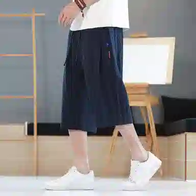 顶峰保罗 新中式莱赛尔潮流痞帅纯色无性别主义宽松大码百搭七分运动健身裤弹力抽绳显高薄款直筒休闲短裤 男女同款