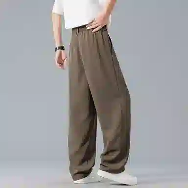 顶峰保罗 纯色垂感薄款透气直筒长裤宽松简约小众潮牌百搭高级感舒适显瘦显高阔腿休闲裤 男女同款