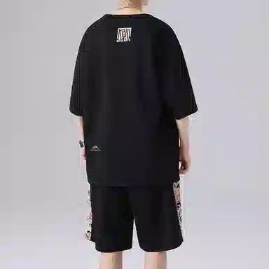 顶峰保罗 新中式印花短袖上衣宽松潮流时尚短裤休闲运动套装 男女同款