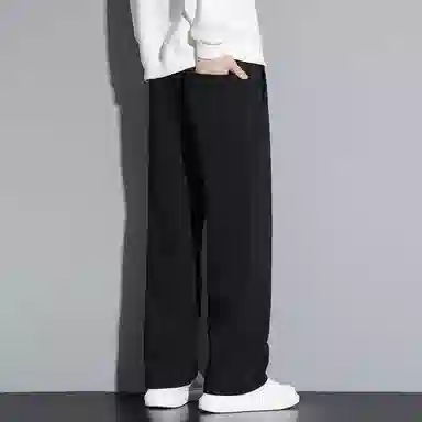 顶峰保罗 冰丝直筒阔腿无性别主义纯色基础款运动拖地卫裤弹力抽绳显高百搭宽松大码潮牌时尚垂感休闲裤 男女同款