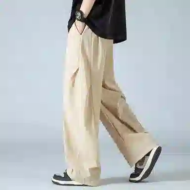 顶峰保罗 褶皱冰丝裤子百搭潮流薄款凉感亲肤透气时尚无性别主义潮牌阔腿裤垂坠感弯刀休闲裤 男女同款