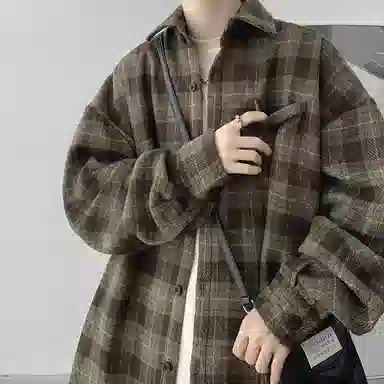 顶峰保罗 美式复古格子衬衣宽松百搭无性别主义小众设计感痞帅外套休闲简约时尚开衫直筒长袖衬衫 男女同款