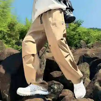 顶峰保罗 美式高街防风防水软壳机能风直筒裤无性别主义户外登山骑行山系伞兵工装褶皱运动阔腿长裤显高显瘦宽松百搭垂感休闲裤 男女同款