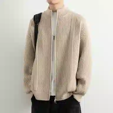 顶峰保罗 日系慵懒风潮牌立领双拉链开衫外套高街百搭无性别主义宽松大码休闲运动纯色上衣显高显瘦轻熟风毛衣 男女同款