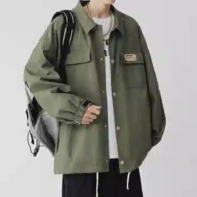 顶峰保罗 美式纯色翻领上衣无性别主义宽松休闲痞帅百搭潮牌衬衫式外套夹克 男女同款