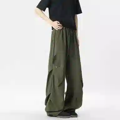 顶峰保罗 美式薄款宽松直筒阔腿伞兵裤无性别主义夏天速干青少年运动休闲裤 男女同款