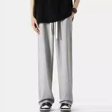 顶峰保罗 纯色冰丝垂感条纹直筒日系潮牌无性别主义宽松高街阔腿舒适百搭时尚运动裤休闲裤 男女同款