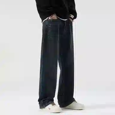 顶峰保罗 美式潮牌阔腿无性别主义直筒休闲复古高街水洗做旧运动长裤弹力显高显瘦宽松大码简约百搭加绒加厚垂感牛仔裤 男女同款