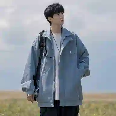 顶峰保罗 美式复古直筒工装无性别主义潮牌痞帅翻领上衣外套休闲百搭简约时尚纯色宽松长袖夹克 男女同款