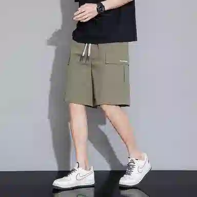 顶峰保罗 美式冰丝休闲百搭五分裤轻薄中裤潮牌痞帅松紧腰速干纯色宽松简约无性别主义直筒透气运动工装短裤 男女同款