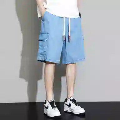 顶峰保罗 无性别主义宽松潮牌百搭直筒工装薄款五分牛仔短裤 男女同款