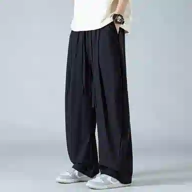 顶峰保罗 褶皱冰丝裤子百搭潮流薄款凉感亲肤透气时尚无性别主义潮牌阔腿裤垂坠感弯刀休闲裤 男女同款