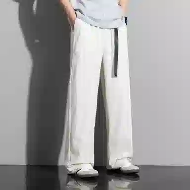 顶峰保罗 冰丝薄款直筒垂感阔腿速干凉感透气运动长裤无性别主义纯色腰带高级感亲肤舒适休闲裤 男女同款