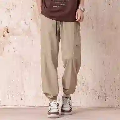 顶峰保罗 冰丝网孔潮牌薄款垂感无性别主义束脚长裤时尚百搭设计感直筒宽松运动抽绳大码休闲裤 男女同款