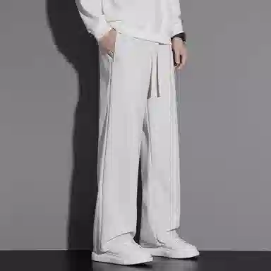 顶峰保罗 冰丝直筒阔腿无性别主义纯色基础款运动拖地卫裤弹力抽绳显高百搭宽松大码潮牌时尚垂感休闲裤 男女同款