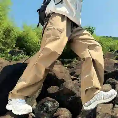 顶峰保罗 美式高街防风防水软壳机能风直筒裤无性别主义户外登山骑行山系伞兵工装褶皱运动阔腿长裤显高显瘦宽松百搭垂感休闲裤 男女同款