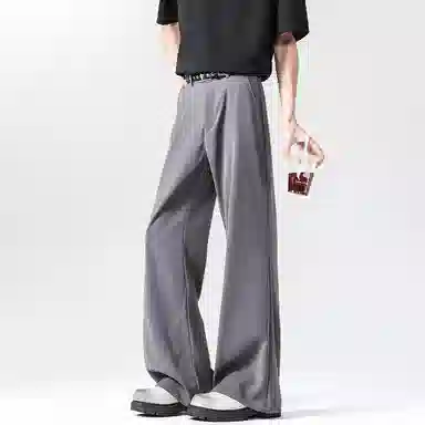 顶峰保罗 纯色垂感薄款舒适百搭直筒长裤凉感宽松小众简约高级感潮牌西装拖地阔腿 休闲裤 男女同款