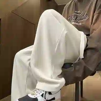 顶峰保罗 美式复古宽松直筒阔腿加绒加厚卫裤无性别主义运动卫衣纯色情侣款潮流百搭亲肤舒适休闲裤 男女同款