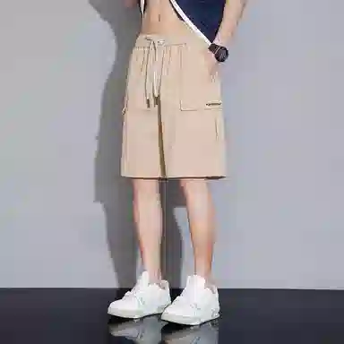 顶峰保罗 美式冰丝休闲百搭五分裤轻薄中裤潮牌痞帅松紧腰速干纯色宽松简约无性别主义直筒透气运动工装短裤 男女同款