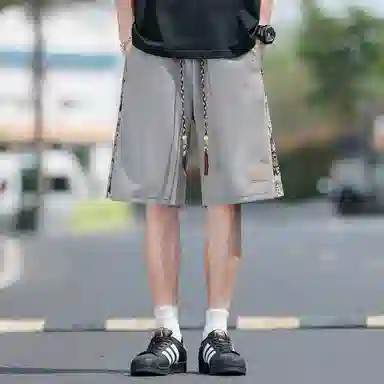 顶峰保罗 中式潮牌痞帅潮流刺绣运动无性别主义五分裤子薄款加肥加大码国风时尚百搭设计感休闲短裤 男女同款