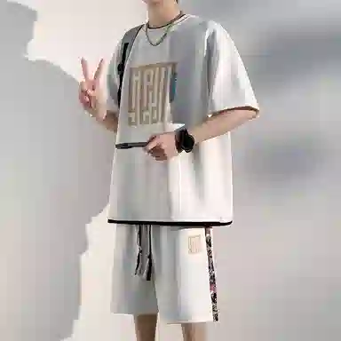 顶峰保罗 新中式国潮冰丝健身篮球圆领短袖短裤一整套无性别主义弹力松紧腰显高宽松加肥加大舒适百搭休闲运动套装 男女同款