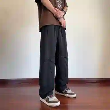 顶峰保罗 凉感冰丝薄款褶皱伞兵直筒长裤子美式薄款速干透气潮牌宽松百搭运动阔腿休闲裤 男女同款