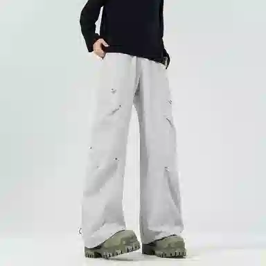 顶峰保罗 美式潮牌纯色简约高级感直筒阔腿长裤复古高街痞帅宽松舒适小众百搭运动休闲裤 男女同款