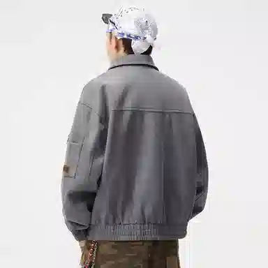 顶峰保罗 美式潮牌翻领麂皮绒工装上衣无性别主义直筒纯色高街宽松大码休闲高级感百搭长袖飞行夹克 男女同款