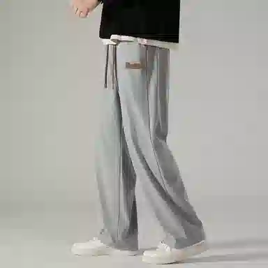 顶峰保罗 冰丝直筒阔腿无性别主义纯色基础款拖地运动卫裤弹力抽绳显高百搭宽松大码潮牌时尚高街垂感休闲裤 男女同款