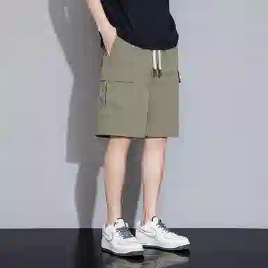 顶峰保罗 美式冰丝休闲百搭五分裤轻薄中裤潮牌痞帅松紧腰速干纯色宽松简约无性别主义直筒透气运动工装短裤 男女同款