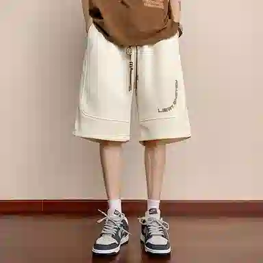 顶峰保罗 冰丝高街美式字母印花宽松大码百搭无性别主义篮球运动健身中裤弹力抽绳显高潮牌薄款休闲短裤 男女同款