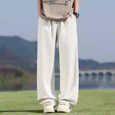 顶峰保罗 冰丝网眼透气纯色薄款无性别主义垂感阔腿长裤弹力户外健身运动百搭抽绳显高直筒宽松休闲裤 男女同款