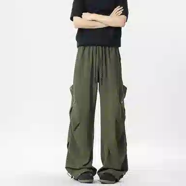 顶峰保罗 美式薄款宽松直筒阔腿伞兵裤无性别主义夏天速干青少年运动休闲裤 男女同款