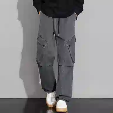 顶峰保罗 山系机能户外登山骑行攀岩褶皱工装伞兵裤无性别主义潮牌宽松直筒阔腿裤高街痞帅百搭弹力抽绳显高显瘦拖地垂感休闲裤 男女同款