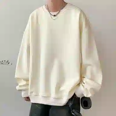 顶峰保罗  美式复古纯色高级设计感休闲大码运动上衣无性别主义直筒宽松百搭简约潮牌圆领卫衣 男女同款