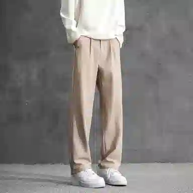 顶峰保罗 纯色垂感凉感宽松百搭直筒长裤薄款舒适小众简约高级感潮牌显瘦显高微喇休闲裤 男女同款