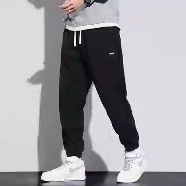 顶峰保罗 美式重磅加绒加厚潮牌弹力抽绳显高显瘦束脚哈伦卫裤无性别主义宽松大码运动长裤简约百搭高街休闲裤 男女同款