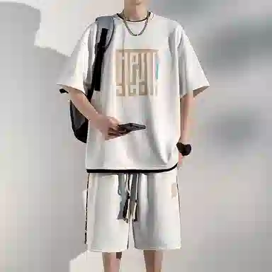 顶峰保罗 新中式国潮冰丝健身篮球圆领短袖短裤一整套无性别主义弹力松紧腰显高宽松加肥加大舒适百搭休闲运动套装 男女同款