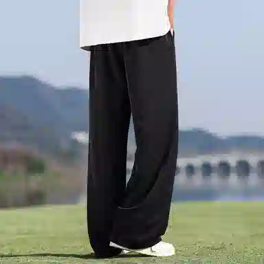 顶峰保罗 冰丝网眼透气纯色薄款无性别主义垂感阔腿长裤弹力户外健身运动百搭抽绳显高直筒宽松休闲裤 男女同款