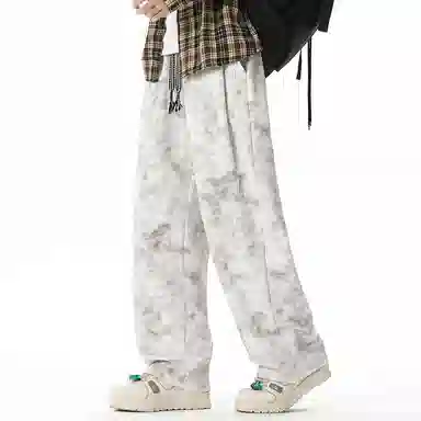 顶峰保罗 美式高街宽松大码长裤垂感复古做旧潮牌简约百搭显高显瘦痞帅直筒运动拖地休闲裤 男女同款