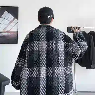 顶峰保罗 格子潮牌美式复古工装宽松休闲  运动外套无性别主义痞帅时尚百搭大码翻领夹克 男女同款