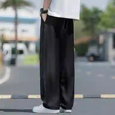 顶峰保罗 无性别主义冰丝凉感亲肤透气宽松直筒西裤美式潮流垂感长裤时尚百搭阔腿高级感休闲裤 男女同款