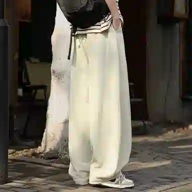 顶峰保罗 无性别主义日系弯刀薄款垂感阔腿长裤加肥加大码灯笼裤宽松直筒裤子亲肤透气时尚百搭休闲裤 男女同款