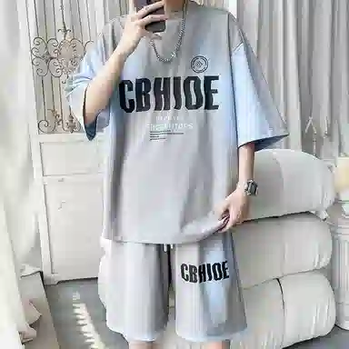 顶峰保罗 冰丝圆领字母印花百搭宽松潮牌学院风无性别主义休闲运动套装 男女同款