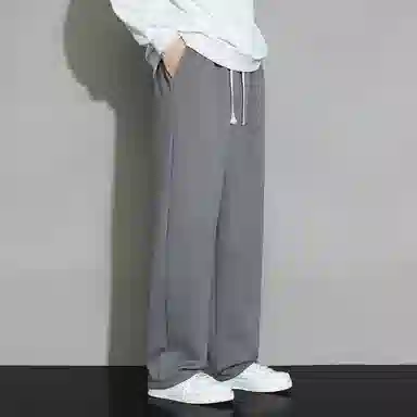 顶峰保罗 直筒百搭阔腿长裤宽松垂感舒适运动冰丝潮牌小熊刺绣侧边条纹高街无性别主义休闲裤 男女同款