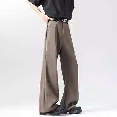 顶峰保罗 纯色垂感薄款舒适百搭直筒长裤凉感宽松小众简约高级感潮牌西装拖地阔腿 休闲裤 男女同款