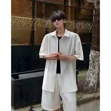 顶峰保罗 冰丝纯色简约凉感舒适短袖短裤搭配一套日系潮牌宽松小众百搭高级感休闲运动套装 男女同款