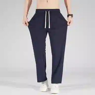 顶峰保罗 美式高街舒适纯色冰丝垂感宽松大码百搭潮牌直筒阔腿显高显瘦休闲裤 男女同款