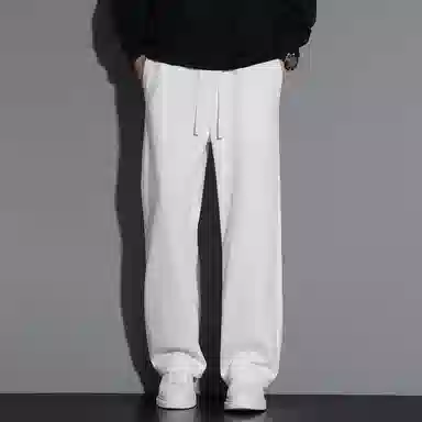 顶峰保罗 冰丝直筒阔腿无性别主义纯色基础款运动拖地卫裤弹力抽绳显高百搭宽松大码潮牌时尚垂感休闲裤 男女同款