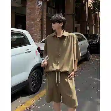 顶峰保罗 冰丝纯色简约凉感舒适短袖短裤搭配一套日系潮牌宽松小众百搭高级感休闲运动套装 男女同款